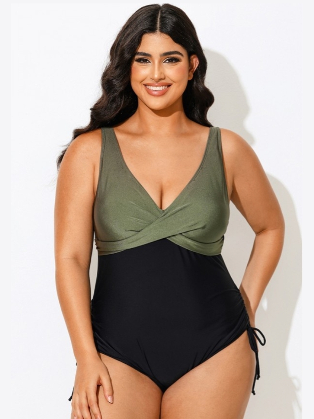 NWT Meet.Curve V-Neck Green Colorblock One Piece Swimsuit